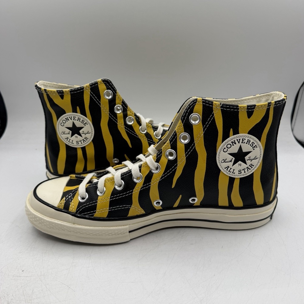 Converse Chuck 70 Hi Zebra Print Shoes Mens Sz 11.5 Leather Vivid Sulfer Yellow - Picture 3 of 11